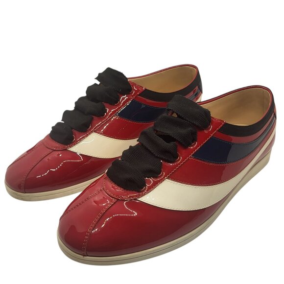 Gucci Men’s Falacer Hebron Web Patent Leather. U.S Size 6 Red Multi - Picture 2 of 15